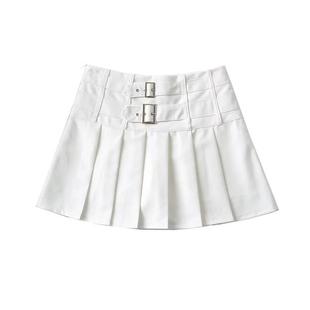 22 Summer New Women's Fashion Elegant Commuter College Style High Waist Pleated Skirt Hot Girl Double Belt A- line Skirt