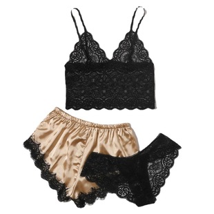 Foreign trade cross-border Europe and the United States sexy split pajamas suit sexy lace strap new three-piece set manufacturers