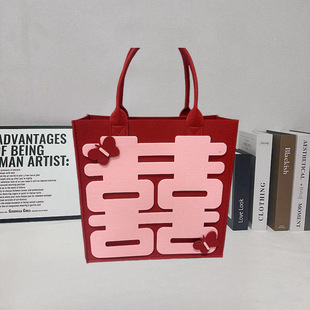 Wedding felt bag red felt handbag happy word lucky word longevity word felt bag hand bag custom