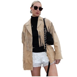 European and American Cross-border 2024 Autumn Women's Jacket Artistic Retro Tassel Long-sleeved Single-breasted Lapel Jacket