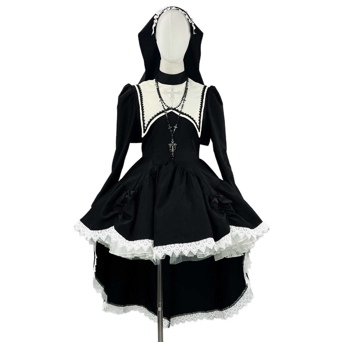 Cross-Border New Product: Dark Style Sweet-Cool Embroidered Cross Halloween Nun Costume Cos Performance Outfit Subculture