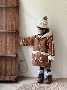 Children's coat fur fleece-lined thick 2024 new autumn and winter boys and girls warm long baby coat