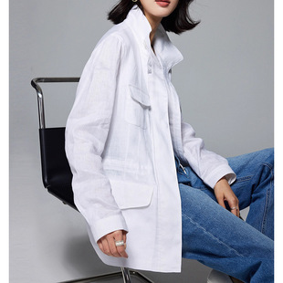 Spot manufacturers wholesale new solid color J code four bag linen breathable zipper spring and summer waist coat women