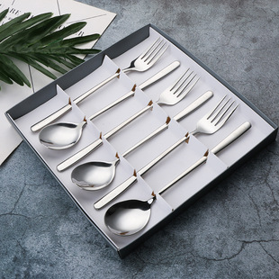 Stainless steel spoon 6 pieces suit can be drawn logo creative western gift box restaurant home long handle Korean spoon