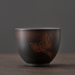 Shannian Purple Pottery Handmade Carved Shallow Carved Tea Cup Ceramic Tea Tasting Cup Large Master Cup Purple Clay Tea Set