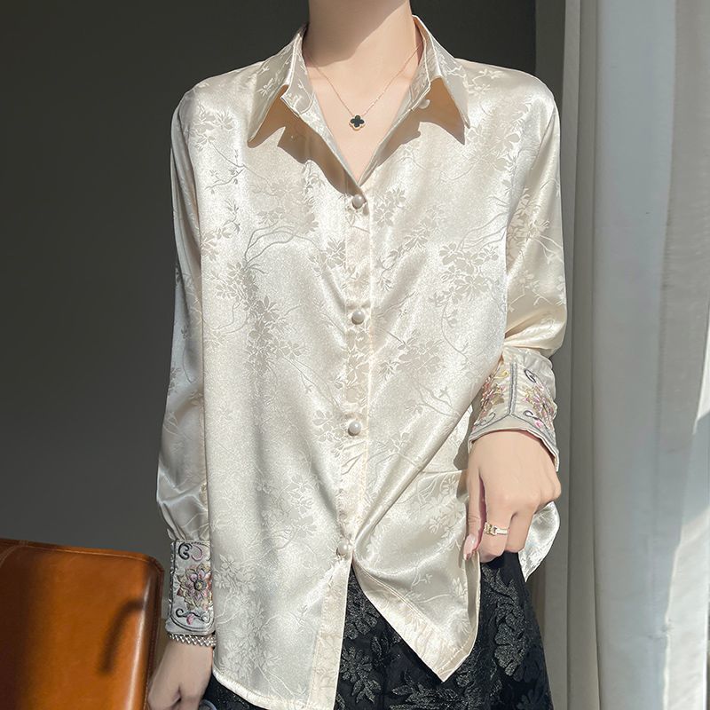 New Chinese Jacquard Shirt for Women 2025 New Retro Chinese Style Tang Suit Top Design Long-Sleeved Shirt Fashionable and Versatile