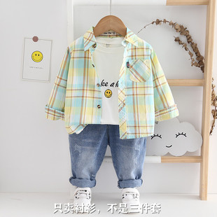 Children's Long Sleeve Plaid Shirt Thin Cotton Shirt Baby's Spring and Autumn Coat Boy's Lapel Children's Casual Top