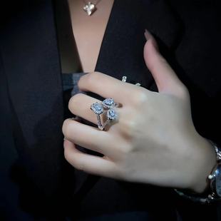 Fashion high-end European and American ins popular fashion accessories creative design geometric zircon ring can be opened