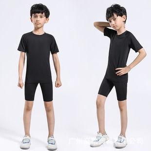Children's short-sleeved tights suit sports fitness suit five-point pants quick-drying running breathable stretch suit fitness suit summer