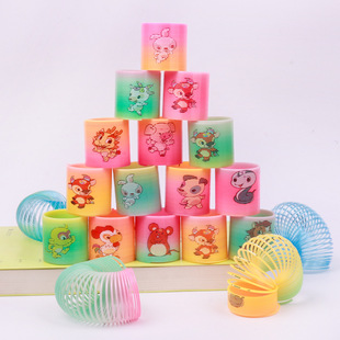 Factory 12 zodiac cartoon mini rainbow ring wholesale children's puzzle spring ring small animal figure stacking ring