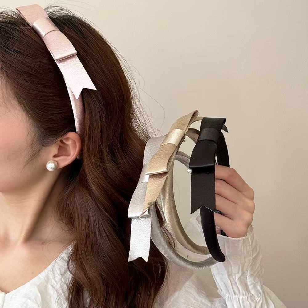 Super Beautiful Silk Satin Ribbon Bow Headband Ballet Style High Crown Headband Princess Style Light Luxury Hair Accessory for Women
