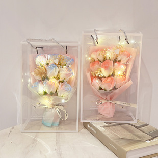 Teachers' Day Gift Ice Blue Soap Rose Bouquet with Lamp Portable Gift Box Valentine's Day Creative Gift Factory Batch