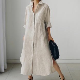 Корейское платье-рубашка chic длинное до колен