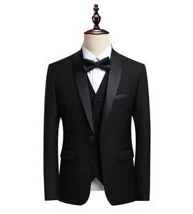 Suit Men's Suit Three-Piece Shade Collar Groom's Wedding Suit Men's Slim-Fit Wine Red Best Man's Suit Wedding Dress