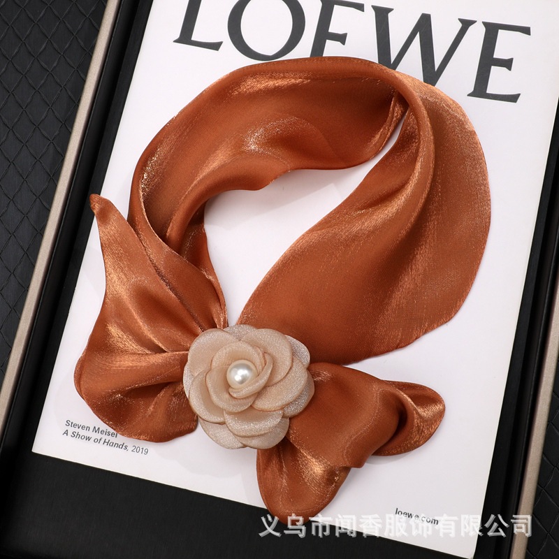 New Style Breeze Flower Women's Silk Scarf Autumn Summer Fashion Niche Neck-Covering Scarf Thin Clavicle Decorative Ribbon
