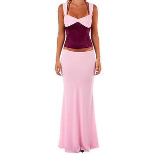 Cross-border European and American Women's Clothing 2025 Spring New Sexy Spice Girls Navel Sling Top Slim Fit Hip Skirt suit Women