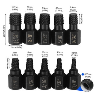 Hexagon screw bolt remover 10 sets of multi-spline screw screw screw screw broken wire broken bolt removal tool