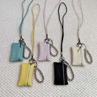 2025 new first layer cowhide mini lipstick coin purse minimalist fashion neck bag hook car key bag fashion