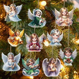 Cross-border New Wooden Christmas Tree Creative Christmas Tree Cute Angel Girl suit Decoration Warm Heart Courtyard Pendant