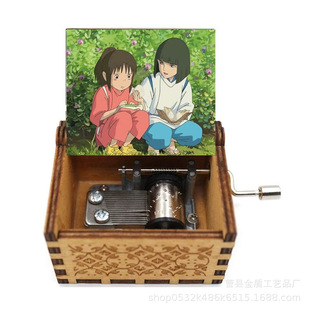 Spirited Away Wooden Music Box Retro Carving UV Color Printing Music Box Christmas New Year Wooden Hand Music Box