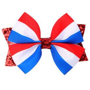 Amazon New Children's Bow Hairpin Independence Day Headwear American Red White Blue Flag Bow Headwear