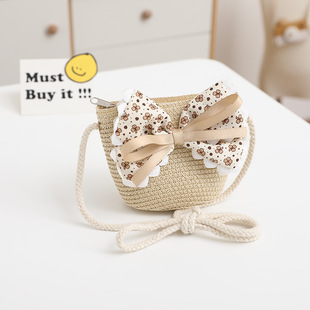 Summer Children's straw hat female sun protection Princess bow hat beach folding sun hat bag suit fisherman hat