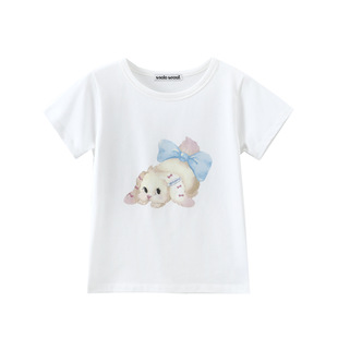 2025 Summer New Korean Style Ins Cute Bowknot Puppy Printed Short-sleeved T-shirt Women's Slimming Age-reducing Top