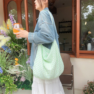 45131 Summer New Hollow Bubble Plaid Undershoulder Bag Canvas Bag Fresh Candy Color Crossbody Bag
