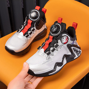 Summer New Boys Shoes Children's Breathable Single Mesh Sneakers Big Kids Swivel Button Comfortable Soft Sole Basketball Shoes