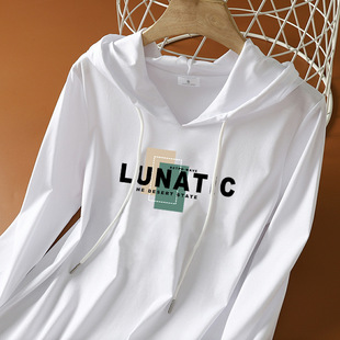 Cotton Hooded Long-sleeved Thin Sweater Women's 2024 Spring and Autumn Korean Loose Belly Covering Women's Hooded T-shirt Top
