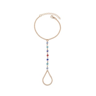 Ethnic style colored rhinestone beaded metal finger chain cross-border fashion vintage jewelry women