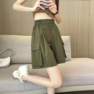 American Style Work Dress Ice Silk Quick-drying Pants Women's Summer Thin Casual Wide-leg Pants with Loose Waist Slimming A- shaped Shorts