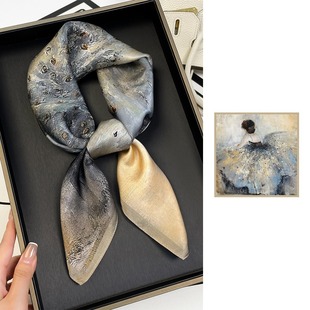 Silk Scarf Flower Design Luxury Noble Fashion Trend Tie Hair Daily Casual Plain Crepe Satin Scarf Wholesale