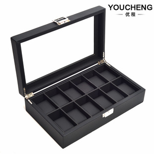 New 12-bit watch box woven pattern watch storage box window counter watch display box home watch box