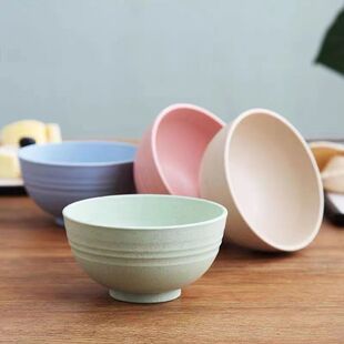 Wheat straw drop-resistant bowl household soup bowl rice bowl instant noodle bowl plastic bowl student children tableware suit wholesale