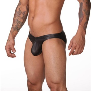 Neiyiku genuine men's imitation leather briefs patent leather underwear sexy U convex low waist/factory direct milk Silk