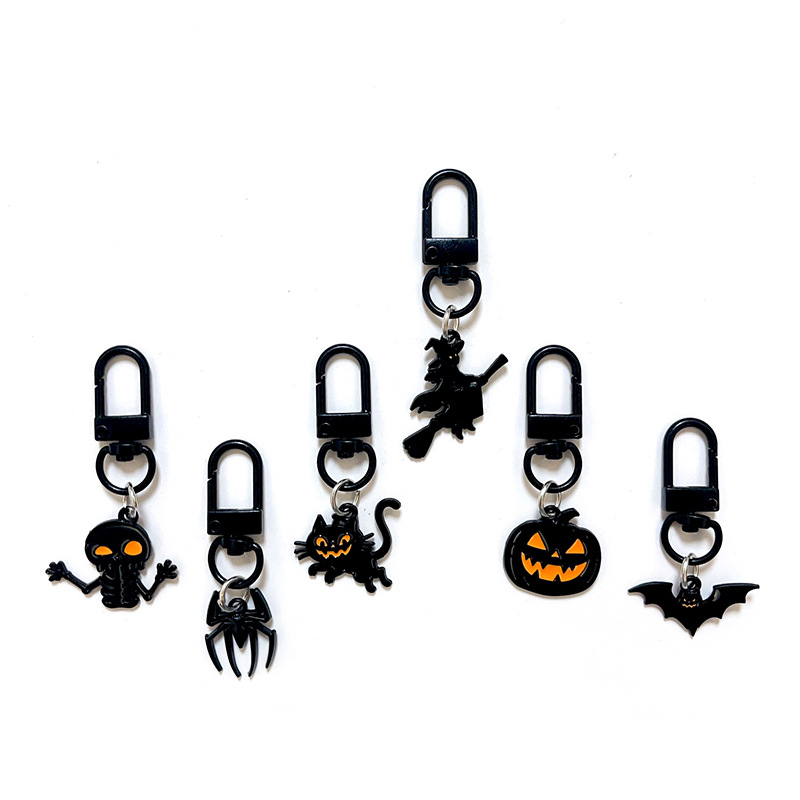 Halloween Dark-Themed Bat, Skull, Pumpkin, Witch, Cat, Spider Keychain Zipper Pull Pendant Small Gift Items