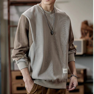 Trendy and Popular Lazy Harajuku Sweater Men's Spring and Autumn Loose Handsome Round Neck Sweater Elegant All-match New Style