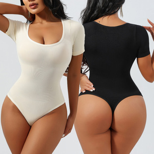 Cross-border hot selling European and American square collar waist corset close-fitting seamless short-sleeved thong body shaping jumpsuit shaping underwear