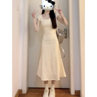 First Love dress Children Summer 2025 New Waist Slimming French Square Collar Long Dress Fairy Elegant Gentle Style