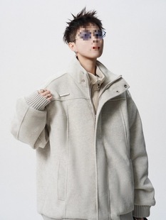 Tide brand fake two-piece woolen coat men's winter new high street couples American loose plump handsome jacket non-cotton wholesale