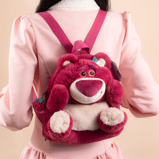Disney Genuine Strawberry Bear Stitch Plush Doll Backpack Stitch Backpack Student Schoolbag Plush Bag