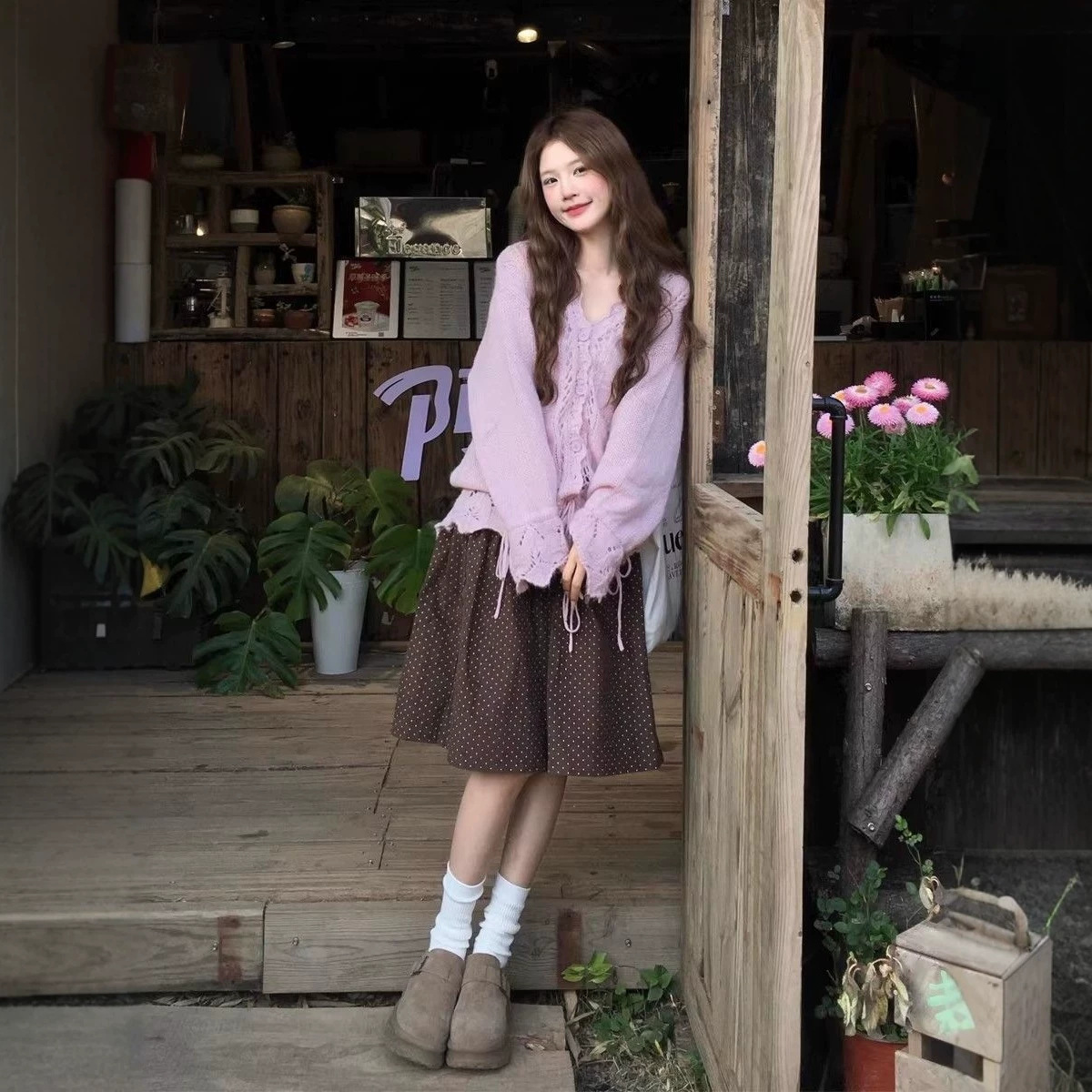 Casual Purple Knitted Cardigan Jacket for Women, Spring 2026, Gentle Style, Crochet Hollow-Out Sweater with a Unique Design