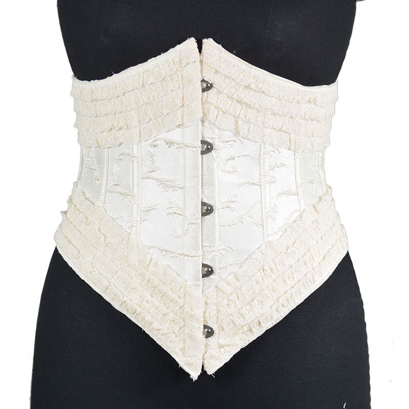 New Style Back-Tie Off-White 5-Buckle Fishbone Corset for Outerwear, Palace-Style, Tummy Control, Slimming, Versatile