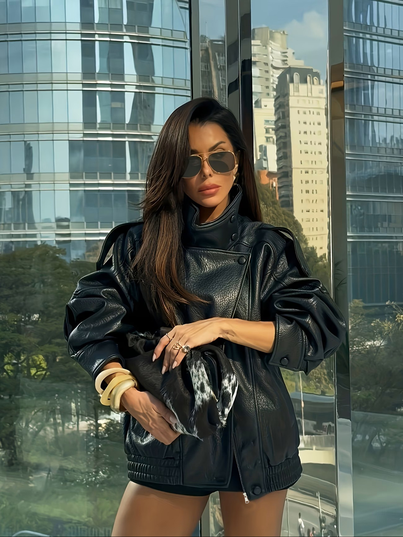 Cross-Border New Style Women's Leather Jacket, Short Loose Biker Style Pu Leather Jacket, Spring and Autumn European and American Fashion Trend