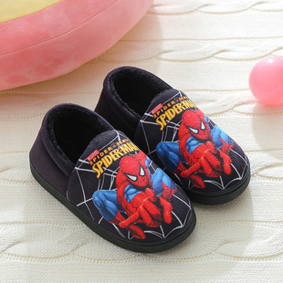 Детские хлопковые тапочки Spiderman, Зимние непромокаемые домашние теплые детские плюшевые тапочки из искусственной кожи для мальчиков и девочек