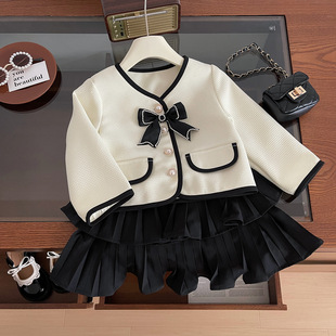 Spring 2024 New Style Elegant Chanel Style Dress Set Korean Style Girl's Long Sleeve Cake Dress Two-piece Set