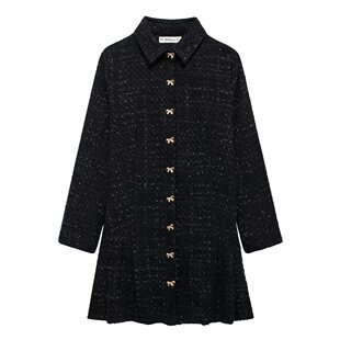 2024 Cross-border Women's Autumn New European and American Style Chanel Style Slub Bow Button Mini dress