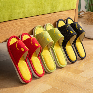Smiley Couple Slippers Household Women's Summer Home Indoor Floor Non-slip Four Seasons Home Linen Slippers Wholesale