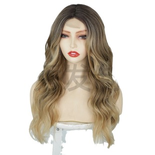 Wig European and American Women's Wig Front Lace Small Lace Wig Medium Split Large Wave Long Curly Hair Chemical Fiber Headgear